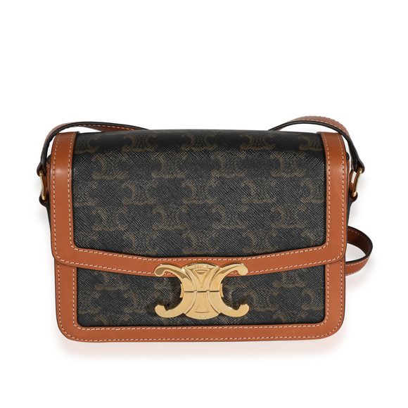 Celine Brown Triomphe Canvas & Calfskin Teen Triomphe Bag - Picture 1 of 8